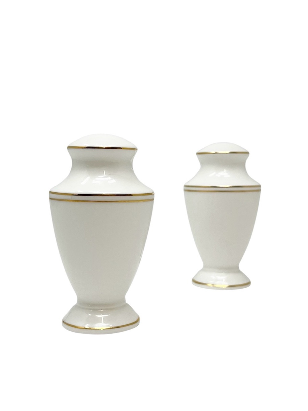 Lenox Federal Gold Salt & Pepper Shakers White Porcelain Vintage Set **Flawed**